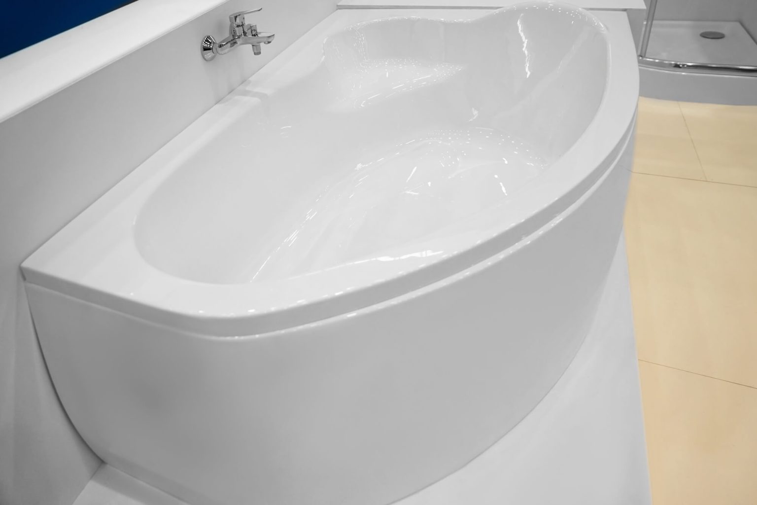 Newly installed acrylic bathtub